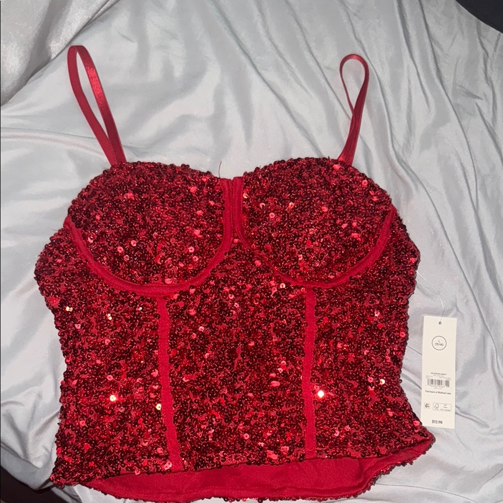 Red Sequin Bustier Top